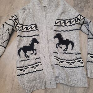 Bluenotes Gray and Black Horse Pattern Cardigan